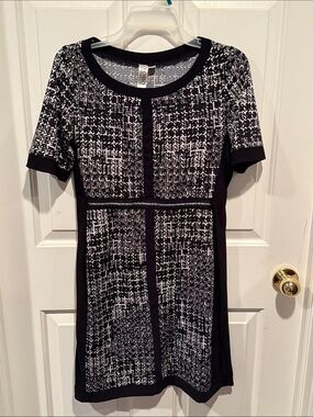 Soho Apparel Black & White Patterned Short-Sleeve Mini Dress